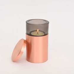 Waxinelichthouder mini urn rond roodkoper en antraciet 120mm 2529