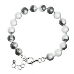 Armband jaspis kralen zwart/wit met zilver slot 4000