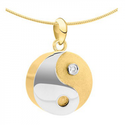 Bicolor gouden (14 krt) Yin Yang ashanger 1091B met diamant