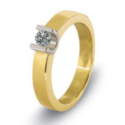 Bicolorgouden (14 krt) solitair ring met as in diamant, herinneringsdiamant 6022B