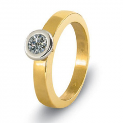 Bicolorgouden (14 krt) solitair ring met as in diamant, herinneringsdiamant 6024B