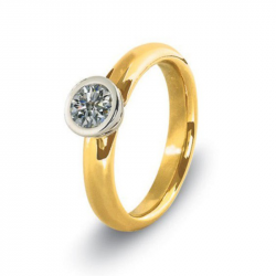 Bicolor gouden (14 krt) solitair ring met as in diamant, herinneringsdiamant 6023B