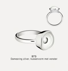 Damesring kussen met venster en bergkristal zilver 573