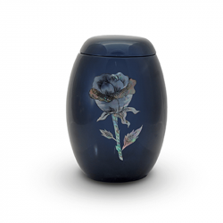 Glasfiber urn blauw met roos parelmoer GFU217