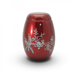 Glasfiber urn rood met vogels parelmoer GFU202