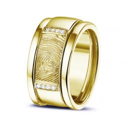 Gouden (14 krt) damesring met vingerafdruk en diamant en aanschuifringen, RY004+RY005