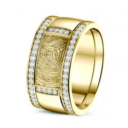 Gouden (14 krt) damesring met vingerafdruk en diamant en aanschuifringen, RY004+RY006
