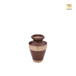 Messing mini urn bruine matte lak met goudkleurige messing band HU107K