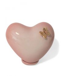 Keramiek kinder urn hartje staand met goudkleurige vlinder KU17-1-1