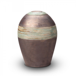 Keramiek urn metallic zilver met jade band KU304