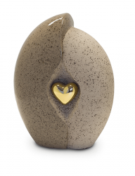 Keramiek medium urn bruin/beige met goudkleurig hart KU002M (medium)