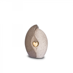 Keramiek mini urn bruin/beige met goudkleurig hart KU002S (small)
