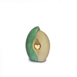 Keramiek mini urn groen/oker met goudkleurig hart KU003S (small)