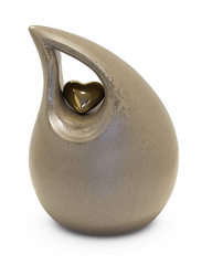 Keramiek traan medium urn grijs met goudkleurig hart KU006M (medium)