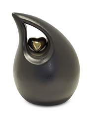 Keramiek traan medium urn zwart met goudkleurig hart KU004M (medium)