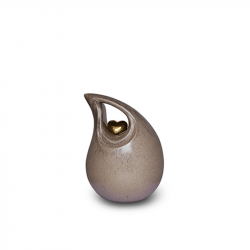 Keramiek traan mini urn grijs met goudkleurig hart KU006S (small)