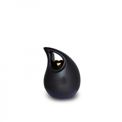 Keramiek traan mini urn zwart met goudkleurig hart KU004S (small)