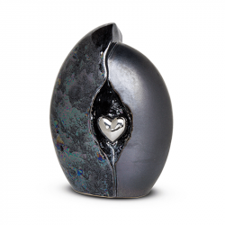 Keramiek urn grijs/blauw met hart in zilver KU010