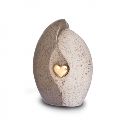 Keramiek urn bruin/beige met goudkleurig hart KU002