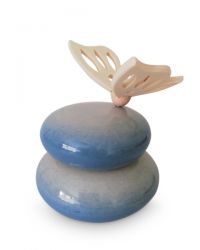 Keramiek baby urn met houten vlinder RSKLU20-5-1
