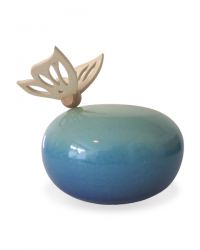 Keramiek kinder urn met houten vlinder RSKU16-3-1 - Afbeelding 2