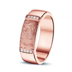 Rosegouden (14 krt) damesring met vingerafdruk en diamant, RR004