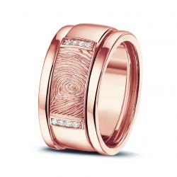 Rosegouden (14 krt) damesring met vingerafdruk en diamant en aanschuifringen, RR004+RR005