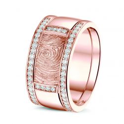 Rosegouden (14 krt) damesring met vingerafdruk en diamant en aanschuifringen, RR004+RR006