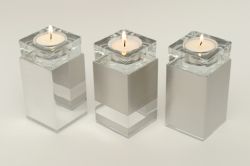 Waxinelichthouder mini urn metaal Square satijn 120mm 2536