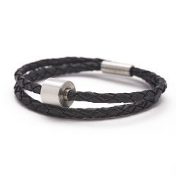 Heren armband gevlochten leder zwart TB-BB1