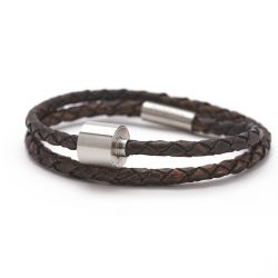 Heren armband gevlochten leder bruin TB-BB2