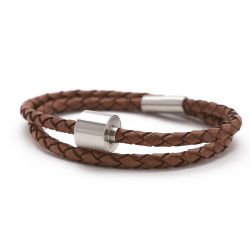 Heren armband gevlochten leder cognac TB-BB3