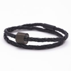 Heren armband gevlochten leder zwart black edition TB-BE-BB1