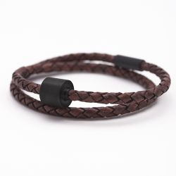 Heren armband gevlochten leder bruin black edition TB-BE-BB2