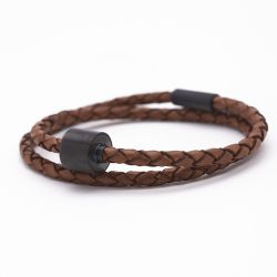 Heren armband gevlochten leder cognac black edition TB-BE-BB3