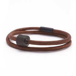 Heren armband glad leder cognac black edition TB-BE-BL3