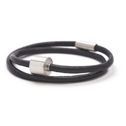 Heren armband glad leder zwart TB-BL1