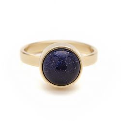 Goudkleurige ring blauwe goudsteen TB-RG-BLG
