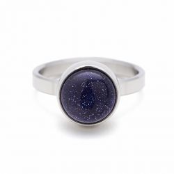 Stalen ring blauwe goudsteen TB-RS-BLG
