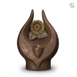 Keramische urn brons Stralende zonnebloem met waxinelicht UGK076BT