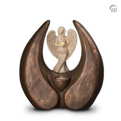 Keramische urn brons Beschermengel met waxinelicht UGK080BT