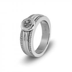 Witgouden (14 krt) alliance ring met as in diamant, herinneringsdiamant 6025W