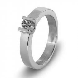 Witgouden (14 krt) solitair ring met as in diamant, herinneringsdiamant 6022W