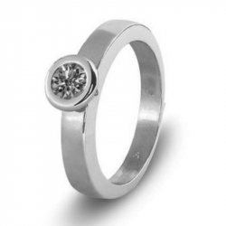 Witgouden (14 krt) solitair ring met as in diamant, herinneringsdiamant 6024W
