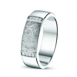 Witgouden (14 krt) damesring met vingerafdruk en diamant, RW004
