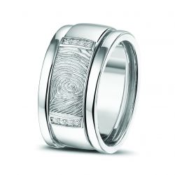 Witgouden (14 krt) damesring met vingerafdruk en diamant en aanschuifringen, RW004+RW005