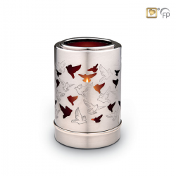 Zilverkleur urn vogels met waxinelicht CHK712