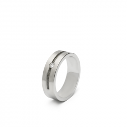 RS 007 - Stalen ring met zirkonia en smalle as-strepen