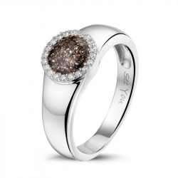 Zilveren ring met zirkonia en opgelegde ronde askamer - RG 021