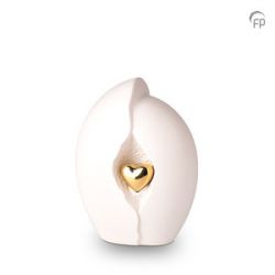 Keramiek urn wit met goudkleurig hart KU047M